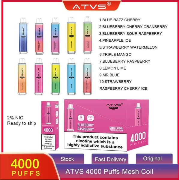 ATVS Crystal Legend Pro 4000 Puffs E Sigarette Mesh Coil Usa e getta Vapes Pen 20 Sapori 2mg Baccelli preriempiti 10ml E-Liquid