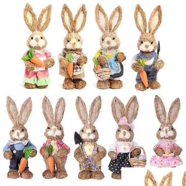 Decorações de Natal 12 polegadas Artificial St Rabbit Ornament Standing Estátua de Coelho com Cenoura para Páscoa Tema Festa Home Garden Decor Dhqoo