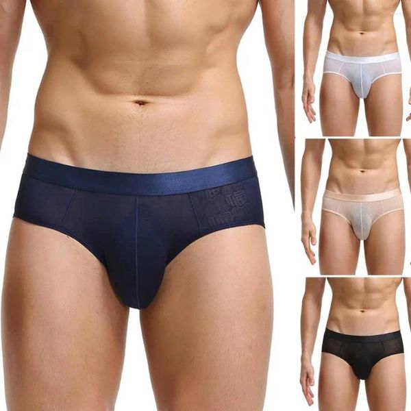 Mutande da uomo Slip jacquard elasticizzato maschile in seta di ghiaccio trasparente trasparente mutandine sexy buona elasticità aderente per la casa