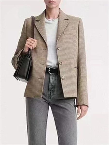 Ternos femininos houndstooth blazer casaco para mulher 2024 primavera único breasted manga longa senhora do escritório terno