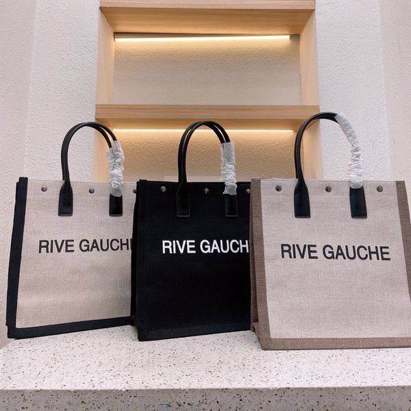 Tasarımcı Çanta Modaya Modaya Gizli Kadınlar Çanta Rive Gauche Tote Alışveriş Çanta Çanta Üst Keten Büyük Beach Bag Tasarımcı Crossbody Bag Omuz Çantası Çanta Toptan Klasik