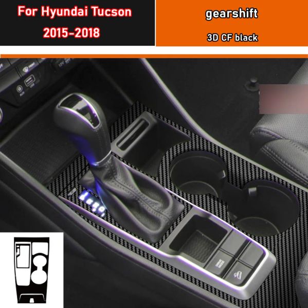 Auto-Innenaufkleber, Getriebe-Schutzfolie, für Hyundai Tucson 2015–2018, Auto-Schalttafel-Aufkleber, Kohlefaser, Schwarz