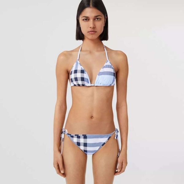 Sexy bikini designer maiôs moda feminina xadrez gráfico halter bikini praia separa swimwear conjunto de duas peças
