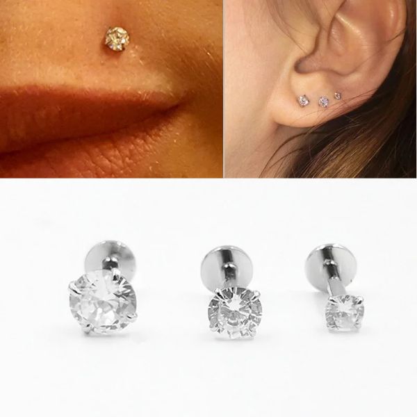 Schmuck 925 Sterling Silber Labret Lippen Ohrstecker Ring Ohrläppchen Knorpel Tragus Helix Piercing Schmuck Innengewinde 16g 6/8mm