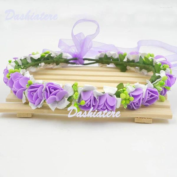 Grampos de cabelo dashiatere férias flor menina cabeça coroa roxo casamento dama de honra festa de despedida acessórios de noiva meninas headpiece