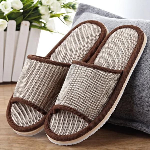 Chinelos 2024 sapatos de linho mulheres casa interior piso flip flops verão simples mudo slides casa sandálias zapatos de mujer