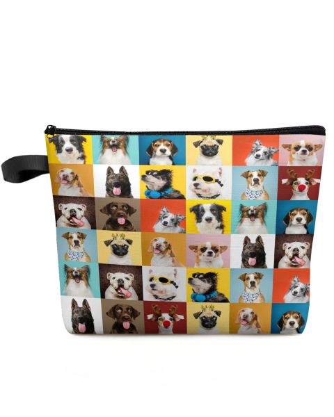 Make-up-Tasche für Hunde, Bulldogge, Border Collie, Bullterrier, Haustier, Hund, Reiseutensilien, Damen, Kosmetiktaschen, Organizer, Aufbewahrung, Federmäppchen