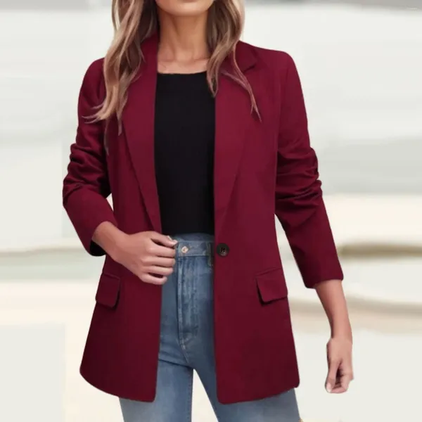 Jaquetas femininas jaqueta bomber sólida moda botão bolso casual temperamento outerwear fino trabalho senhoras casacos de escritório