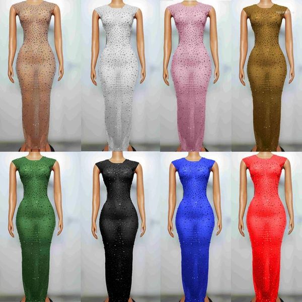 Stage Wear 8 colori Full Strass Party Dress Donna Festeggia Festival Outfit Passerella Gogo Costumi Abiti da ballo da sera XS7525