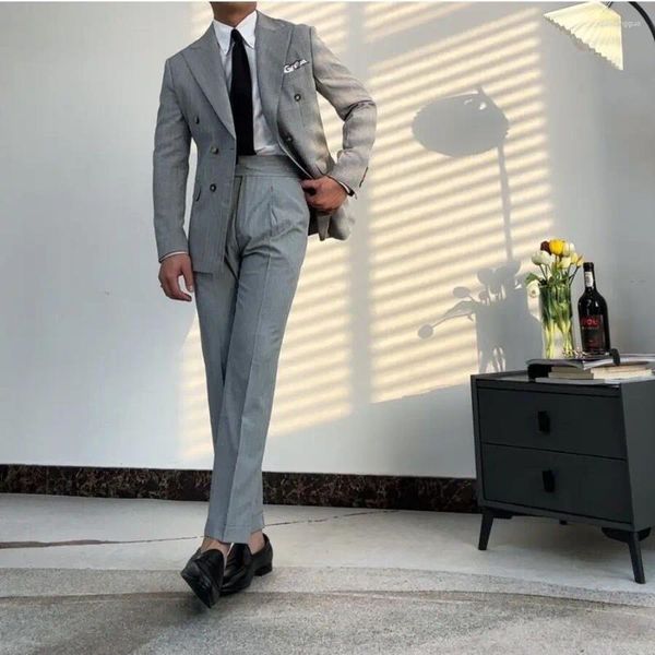 Ternos masculinos calças de verão coreano casual em linha reta fino ajuste moda luz cor sólida calças masculino terno fino c85