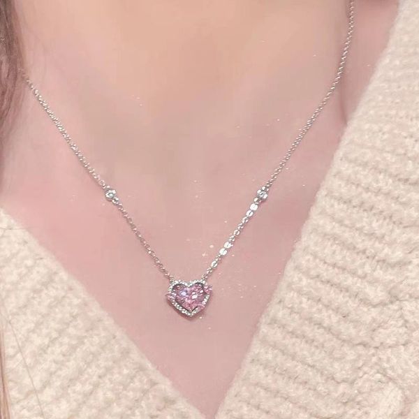 Ciondoli in argento colore lusso zircone collane con ciondolo a cuore dolce per le donne gioielli firmati regalo femminile