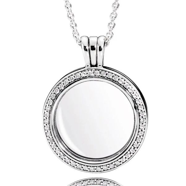 Colares momentos originais redondos flutuantes medalhões colar de cristal para mulheres 925 prata esterlina grânulo charme colar moda jóias