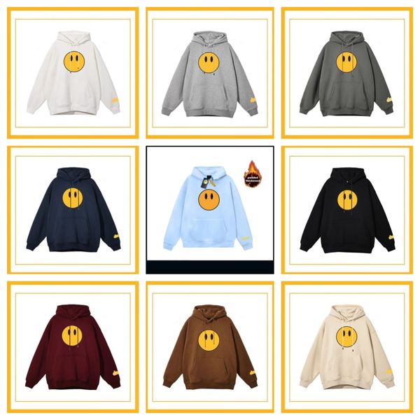 Neue Herren- und Damen-Kapuzenpullover, modisch, Streetwear, Smiley-Gesichtspullover, Herren-Casual-Modetrend, Drewss-Sweatshirts, gelbe Smiley-Gesichts-Buchstaben-Druck-Sweatshirts