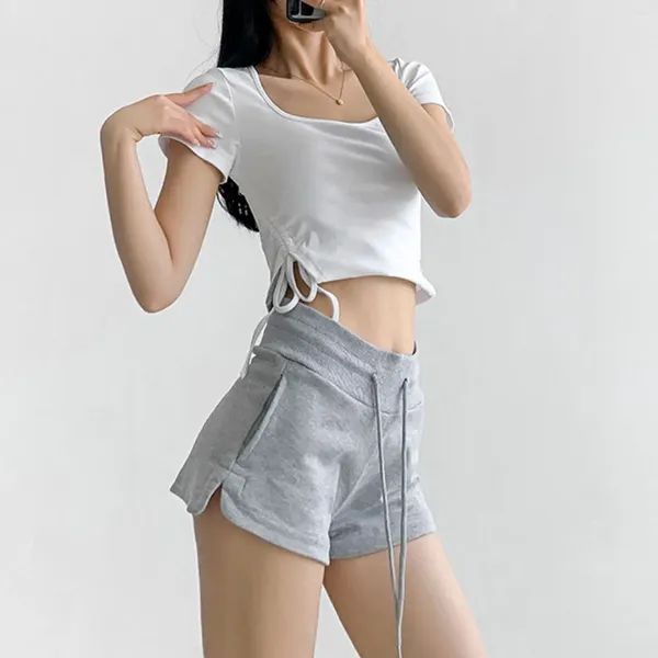 Damen-Shorts, Hosen für Damen, lässig, sexy, einfarbig, hohe Taille, Kordelzug, Streetwear, schmale Passform, kurze Höschen, Bauchkontrolle