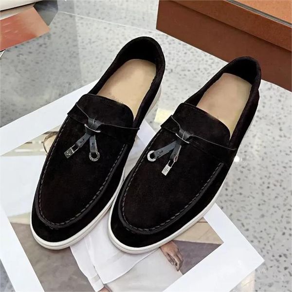 Itália Mens Women Shoes LP Mocassins Loro Sapatos de piano planos de camurça baixa vaca Cashmere Oxfords mocassins Walk Comfort Loafer Slip em Borda