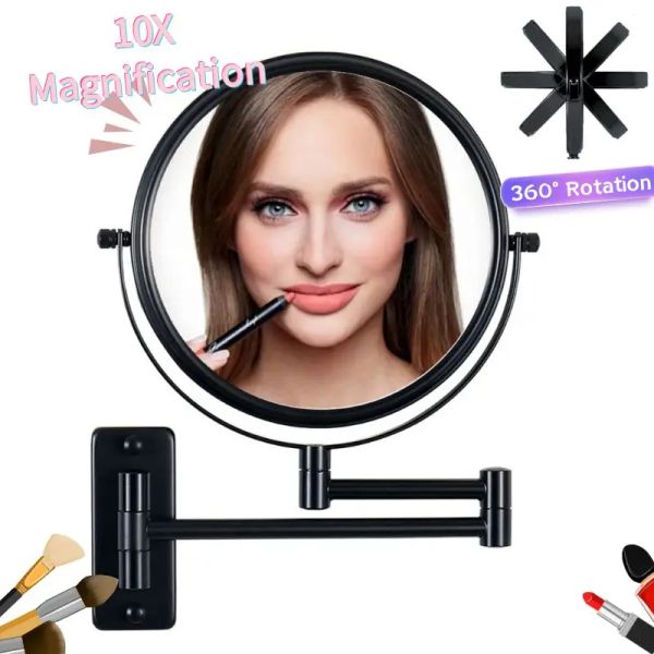 Spiegel, doppelseitiger Vergrößerungs-Make-up-Spiegel, 20,3 cm, 1 x/5 x, 10 x, an der Wand montierte Verlängerung, verstellbare, drehbare, runde Make-up-Spiegel