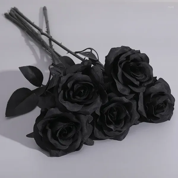 Dekoratif Çiçekler Siyah Yapay Güller Çiçek Düzenlemesi İpek Buket Cadılar Bayramı Ev Dekorasyonu
