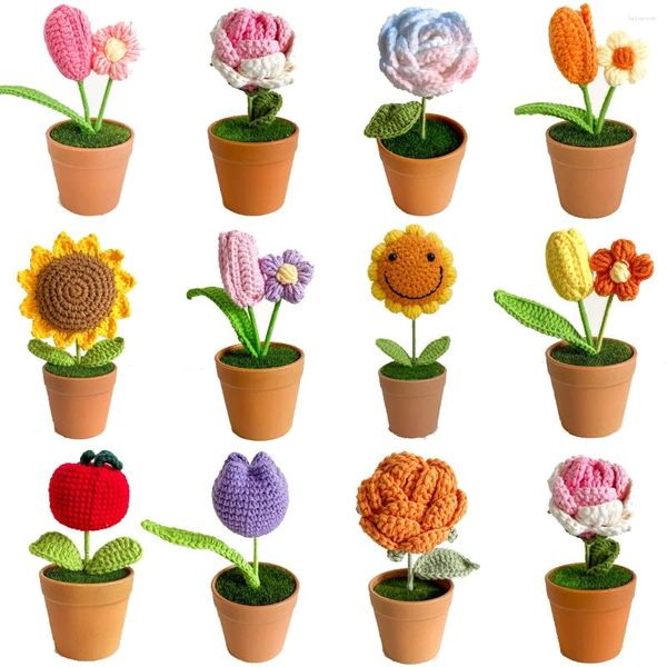 Flores decorativas das mulheres girassol margarida lírio flor crochê tricô kit tulipa fio de lã fio material iniciante starter