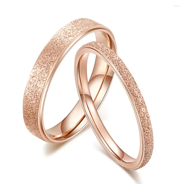 Anéis de cluster de alta qualidade moda simples esfrega aço inoxidável feminino 2 mm 4 mmlargura rosa ouro cor dedo presente para jóias de menina