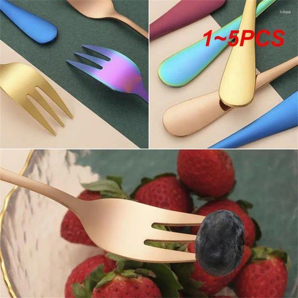 Gabeln 1-5PCS Stücke Edelstahl Kaffee Tee Gabel Set Obst Eis Kuchen Dessert Für Kind Home Party spiegel Gold