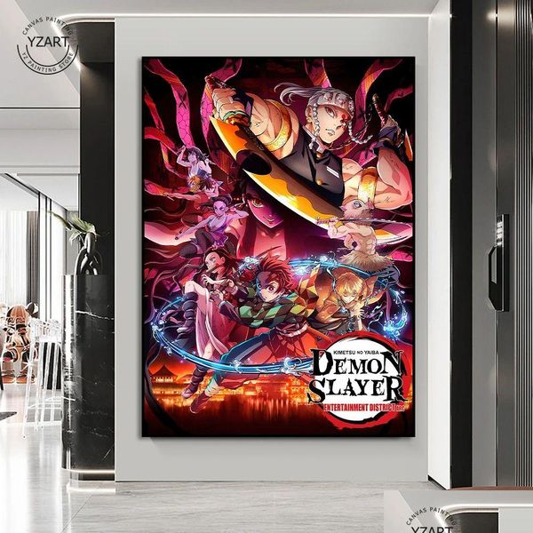 Pinturas Demon Slayer Pôsteres e Impressão Arte de Parede Zenitsu Kyojuro Pintura para Quarto de Crianças Decoração de Casa Adesivo Drop Delivery Garde DHLCP