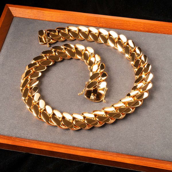 Maßgeschneiderte kubanische Kette aus 24 Karat Gold, 18 mm, Großhandel, kubanische Hip-Hop-Kette, Miami-Kette