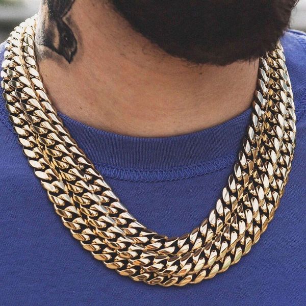 Atacado 18k ouro cheio de ouro masculino titânio colares cubanos hip hop corrente de aço inoxidável miami cubana corrente colar para homens