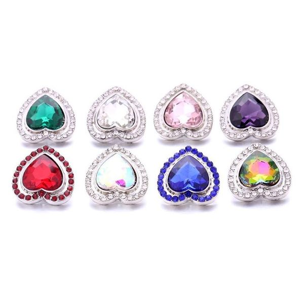 Chiusure Ganci Colorf Cuore Strass Chiusura 18Mm Chiusura con bottone a pressione Sier Colore Metallo Amante Charms Per Scatta Risultati di gioielli Suppli Dhxbt