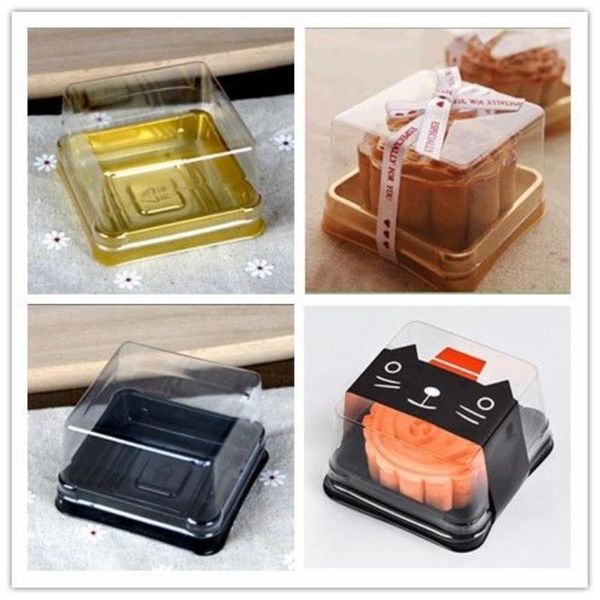 100pcs50sets 6 8 6 8 4 cm mini tamanho caixas de bolo de plástico transparente recipiente de muffin embalagem de presente de alimentos suprimentos de casamento290r