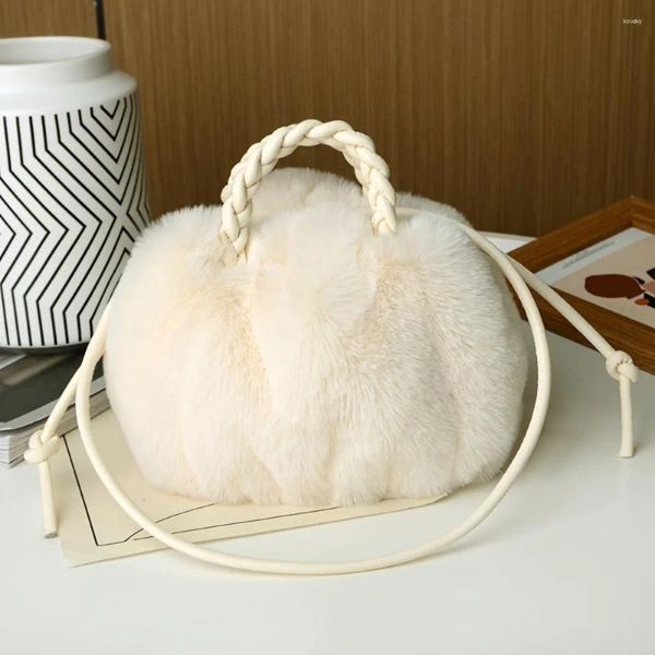 Sacos da noite Nuvem de pelúcia Ruched Bolsa Y2K Faux Fur Crossbody Bag Trendy Bolsa Fofa com Alça Trançada para Senhora Batom Organizador de Telefone