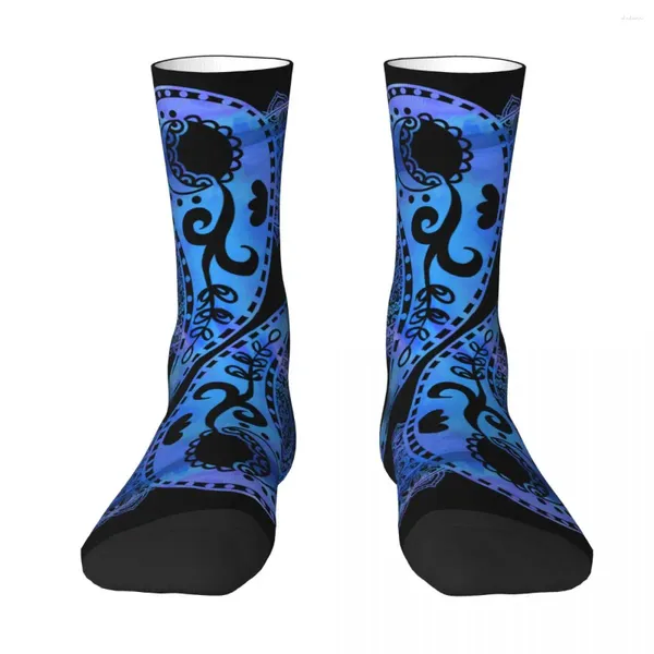 Calzini Uomo Acquerello Blu Anacardi Decorazione Motivo Paisley Geometria Piante Linee Unisex Inverno Hip Hop Happy