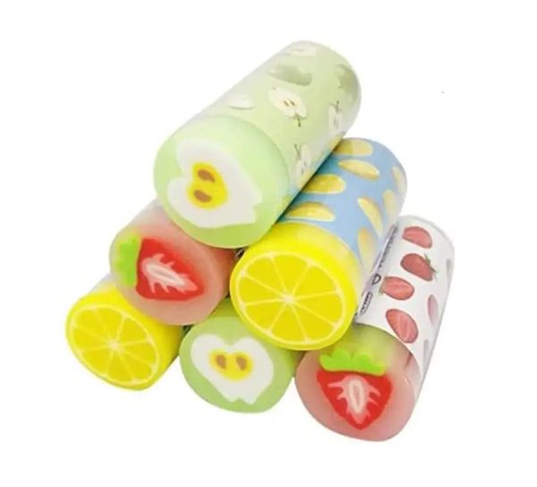 6er-Pack niedliche Obst-Radiergummis in zylindrischer Kawaii-Form für Kinder und Studenten 240124