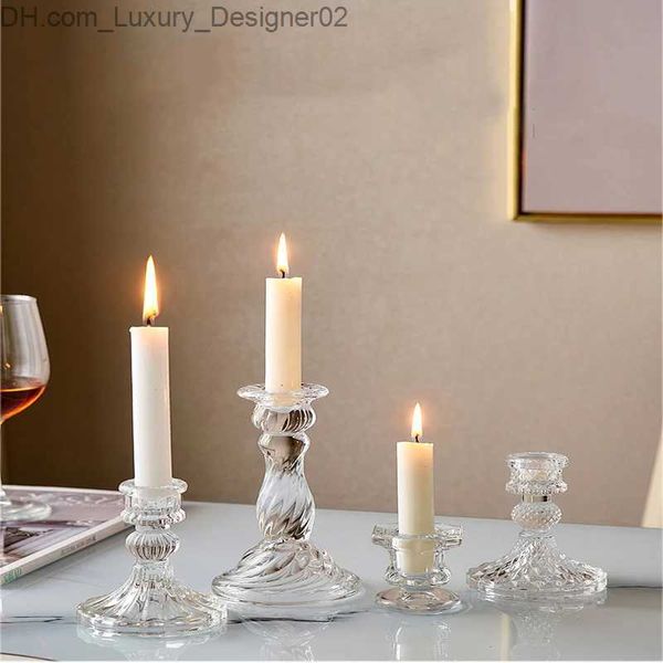 Velas Europeu simples ins castiçal de vidro doméstico recipientes de vidro para velas mesa romântica castiçal decoração de casa ornamentos Q240127