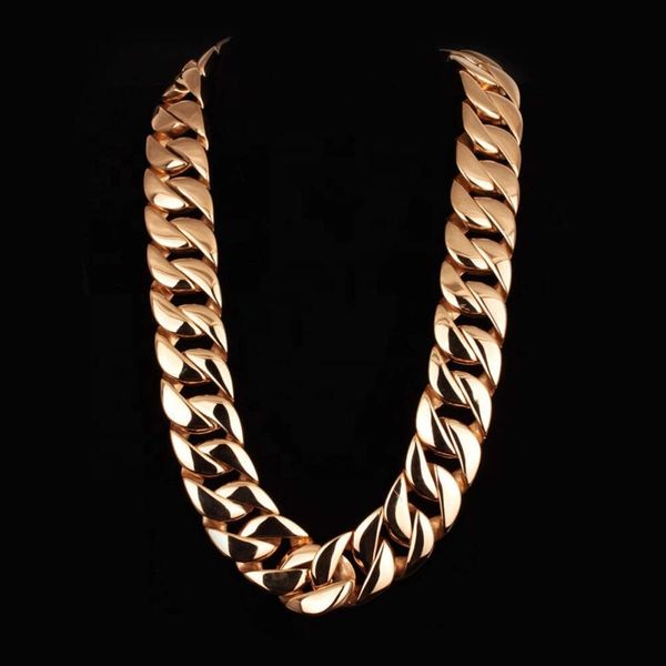 Ağır kalın yuvarlak titanyum çelik moda hiphop altın kaplama zincir bisikletçisi uzun zincir kolye erkekler curb zinciri altın kolye takılar