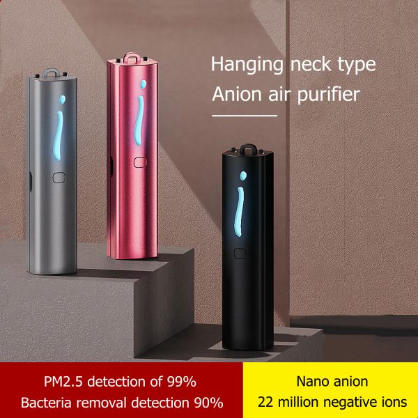 Purificatori USB Mini purificatore d'aria portatile Collana appesa Ionizzatore negativo Anione Filtro dell'aria personale Rimozione polvere e fumo per la casa all'aperto