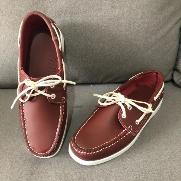 Tendência sapatos de barco para homens de boa qualidade apartamentos homem sapatos casuais moda andando motorista calçado vermelho branco couro sapato masculino 240118