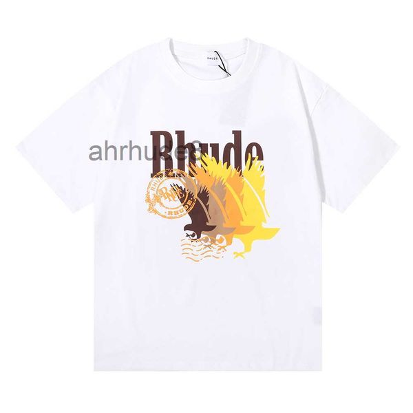Rhude Shirt Mens Designer t Camicie da allenamento per uomo T-shirt oversize T-shirt 100% cotone Magliette Vintage Manica corta Taglia US PSE8