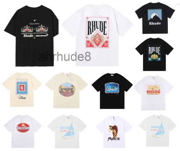 Rhudes Mens T Shirt Satılık Yüksek Kaliteli Tess Tasarımcı Günlük Moda Kısa Kollu Avrupa Erkek Erkek Kadınlar Yuvarlak Boyun Tshirts Boy Boyut S-XL 1R8J