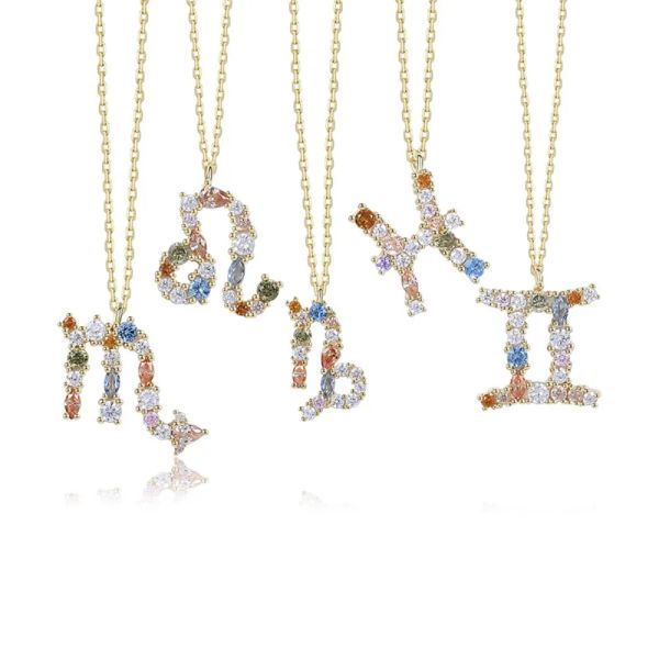 Halsketten Monkton 100% 925 Sterling Silber Constellation Halskette für Mädchen Frauen glänzende farbenfrohe Zirkonia -Wassermann Pendant für Partygeschenk