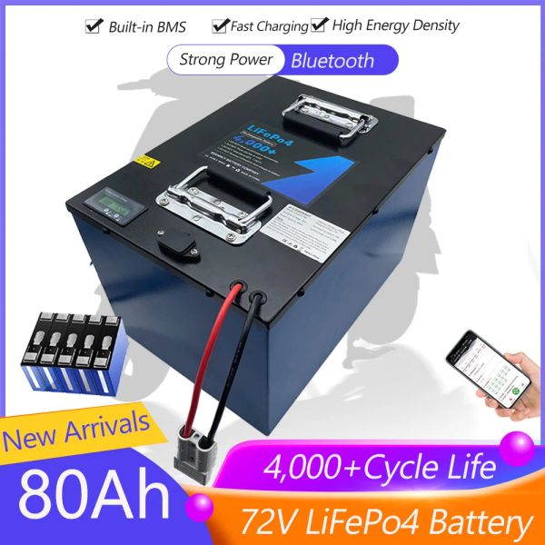 Литиевая батарея 72 В 80 Ач Lifepo4 Bluetooth BMS 300A 550A для скутера, мотоцикла, автомобиля с зарядным устройством