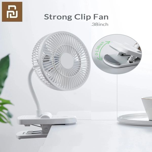 FANS PK XIAOMI USB Klip Fan Taşınabilir Fan Taşınabilir Fan Mini Masa Fanında 4 Hızlı Sessiz Klip 360 ° Döner Batarya Powered Beyaz