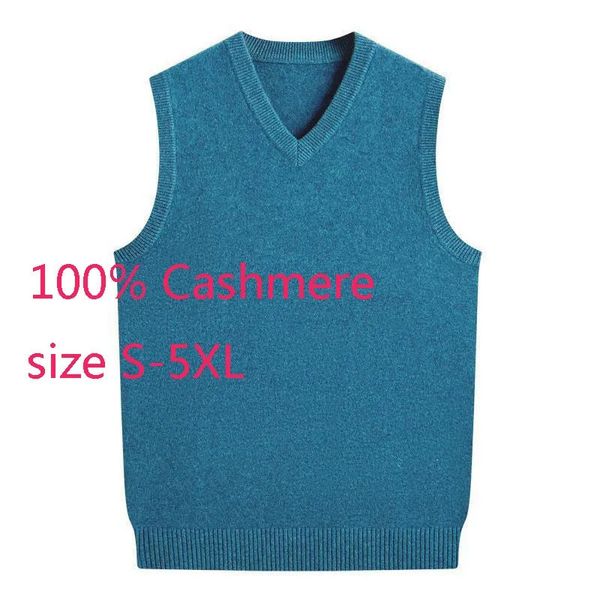 Arrivo di alta qualità autunno inverno addensato con scollo a V gilet senza maniche casual da uomo 100% maglione di cashmere Plus Size S-3XL4XL5XL 240124