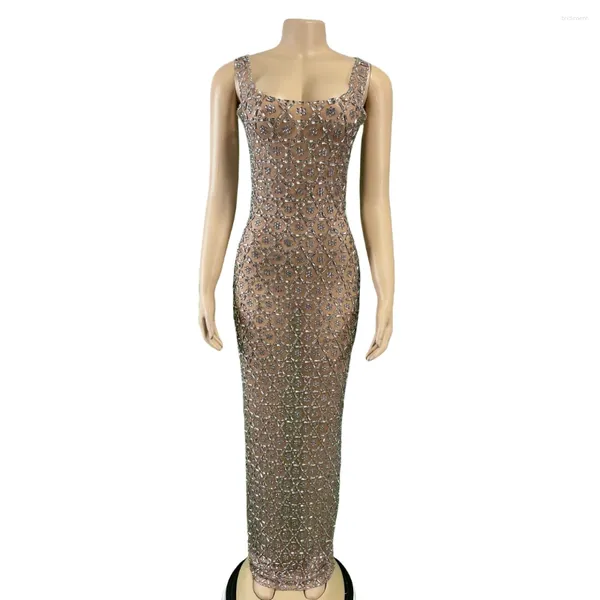 Palco desgaste glitter luxo sexy sem mangas vestido para mulheres aniversário noite festa clubbing bling celebrar estiramento tornozelo comprimento vestidos