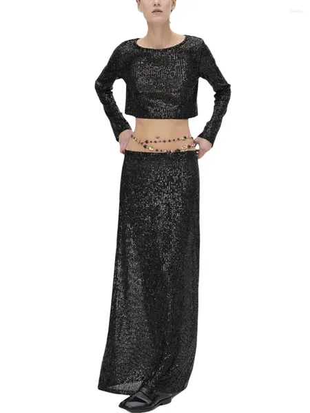 Юбки женские S длинная юбка с пайетками сексуальная низкая посадка блестящий облегающий карандаш макси уличная одежда