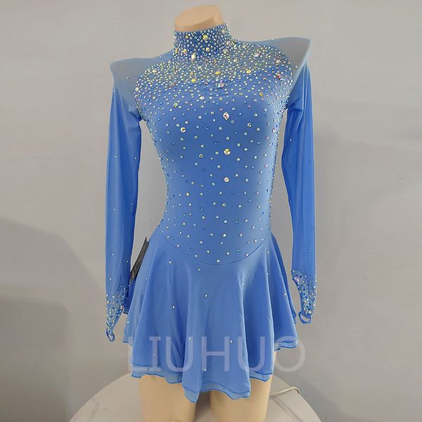 LIUHUO Eiskunstlaufkleid für Mädchen und Teenager, Blau, Eislaufen, Tanzrock, hochwertige Kristalle, dehnbar, Spandex, Tanzbekleidung, Ballettaufführung