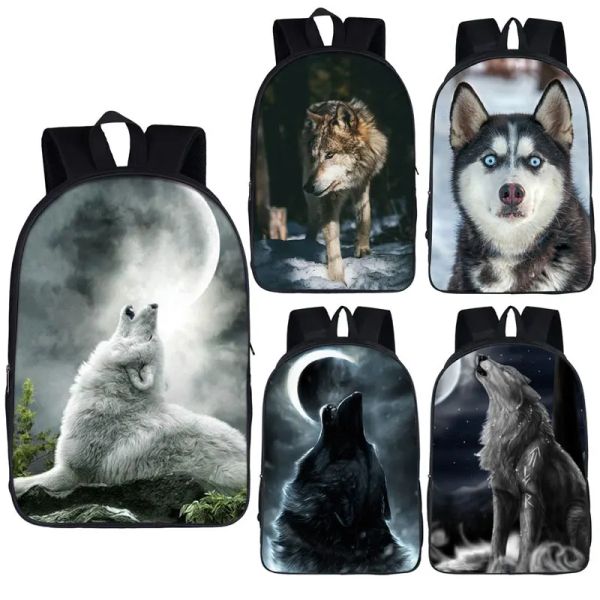 Carrier Wolf/Husky Dog Print Rucksack Männer Frauen Casual Rucksack Kinder Schultaschen für Teenager Mädchen Jungen Tagesrucksack Studenten Büchertasche