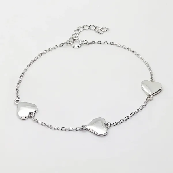Verbindungsarmbänder HESHI 925 Sterling Silber platiniert Drei glatte Herzformen Modearmband für Damen Herren