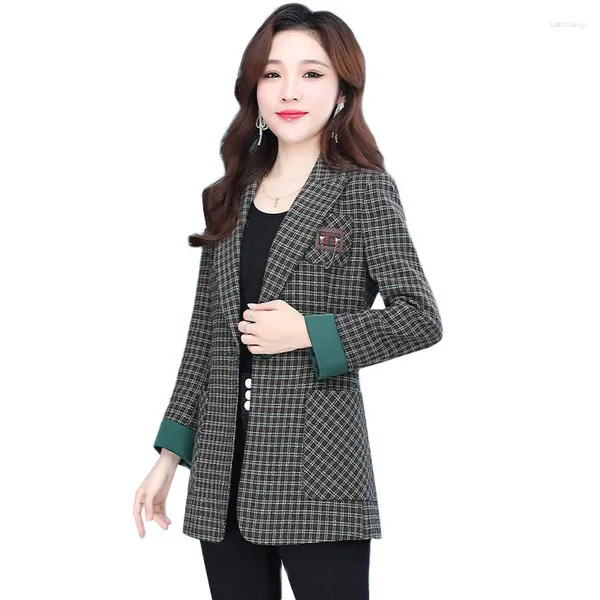 Damenanzüge 2024 Karierter Anzug Jacke Frauen Frühling Herbst Mode Allgleiches Casual Arbeit Büro Weibliche Blazer Mantel Oberbekleidung Tops Damen