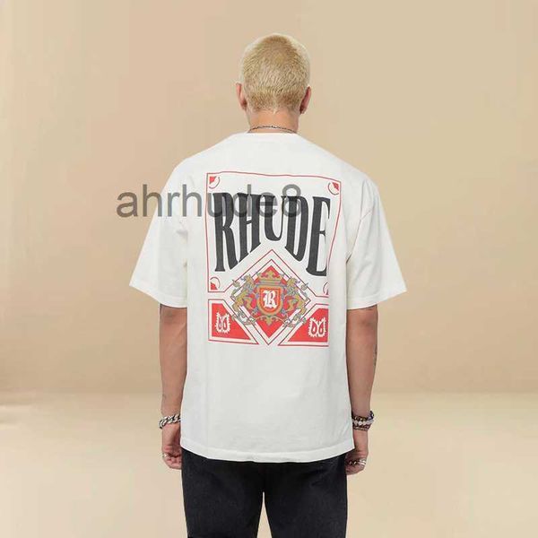 Designer Abbigliamento moda Magliette Magliette Hip Hop Rhude Carta da gioco Tendenza Marchio Semplice Versatile High Street Coppia Estate T-shirt allentata Streetwear Abbigliamento sportivo LOF8