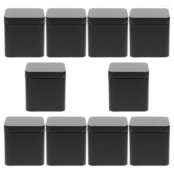 Garrafas de armazenamento 10 pcs folha de flandres pequeno quadrado portátil metal pode definir 10pcs (preto) caixas de presente latas de chá soltas folhas caso biscoito de ferro com